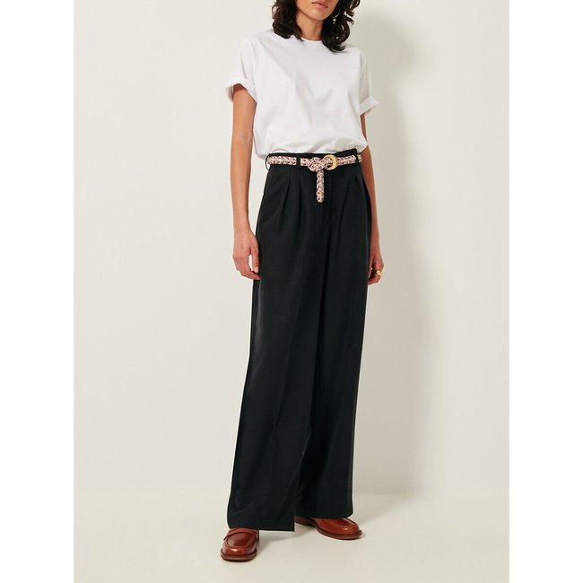Pleated wide leg trousers, high waist, Emile, grey, SESSUN