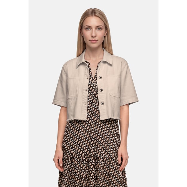 Veste en jean à col gris <span itemprop=