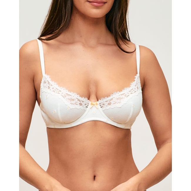 Soutien-gorge corbeille en jersey avec dentelle et broderies florales LACEDAISIZ ecru <span itemprop=