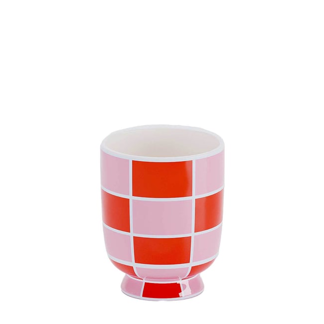 Vase décoratif en céramique à damier - GENEVE Couleur orange <span itemprop=