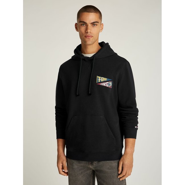 Hooded Sweatshirt with Back Logo, black, TOMMY JEANS