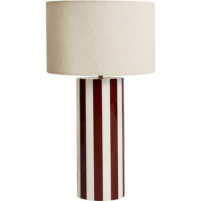 Lampe à poser rayée collection S.RILEY Couleur bordeaux et beige <span itemprop=