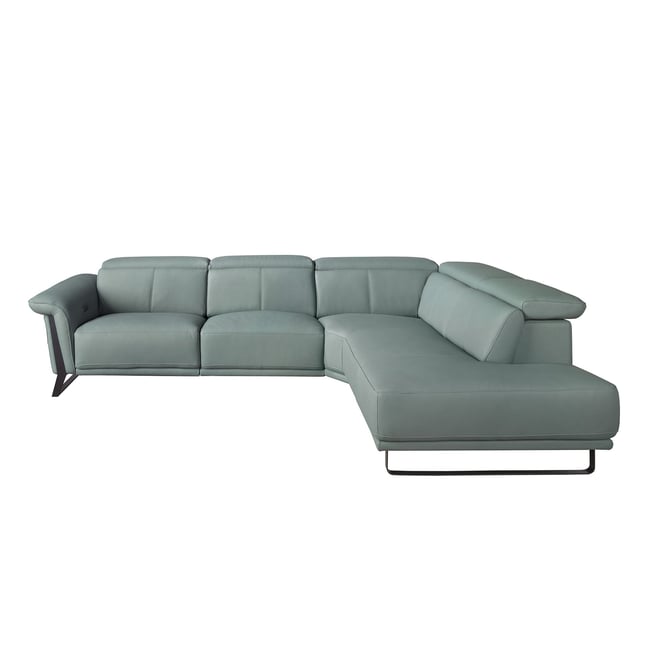 Canapé d'angle relax droite en cuir Couleur vert turquoise | noir <span itemprop=