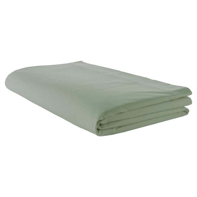Drap plat piqué uni en percale de coton vert olive <span itemprop=