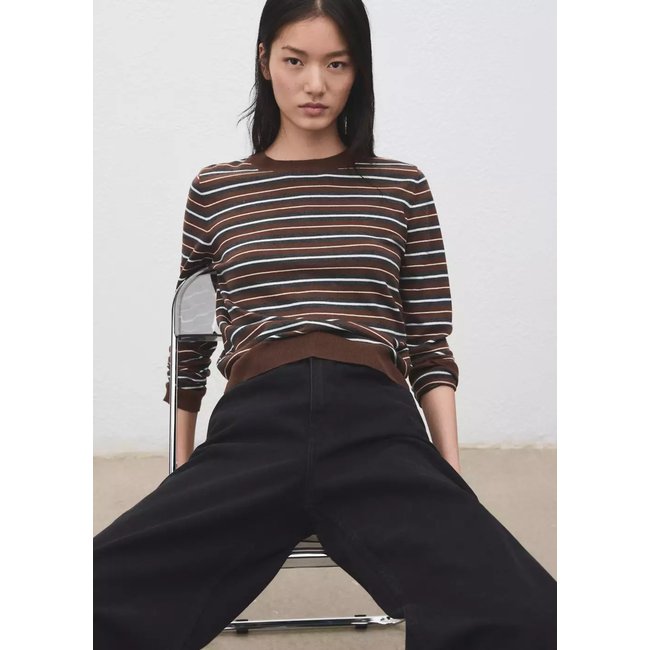 Pull-over en maille à rayures caramel <span itemprop=