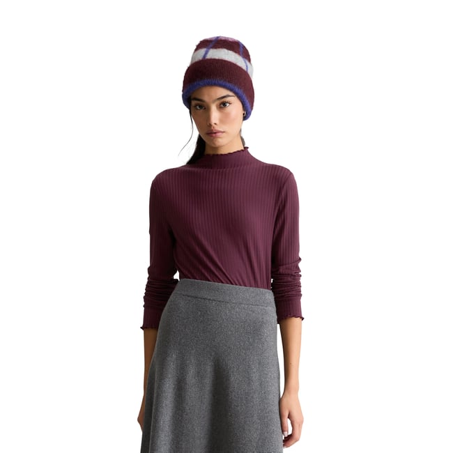 T-shirt long à côtes slim en jersey stretch lyocell rouge clair <span itemprop=