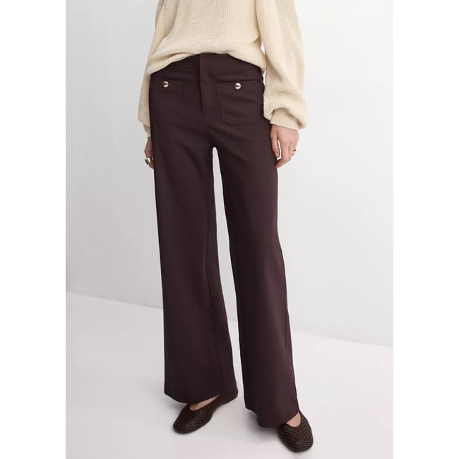 Pantalon droit boutons bijou lie de vin <span itemprop=