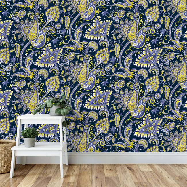 Papier peint avec motifs orientals bleus - 510x260 cm (l x h) Couleur bleu <span itemprop=