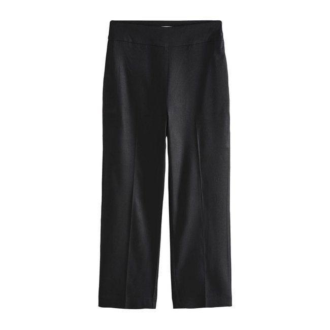 Pantalon tailleur slim court avec lin noir <span itemprop=