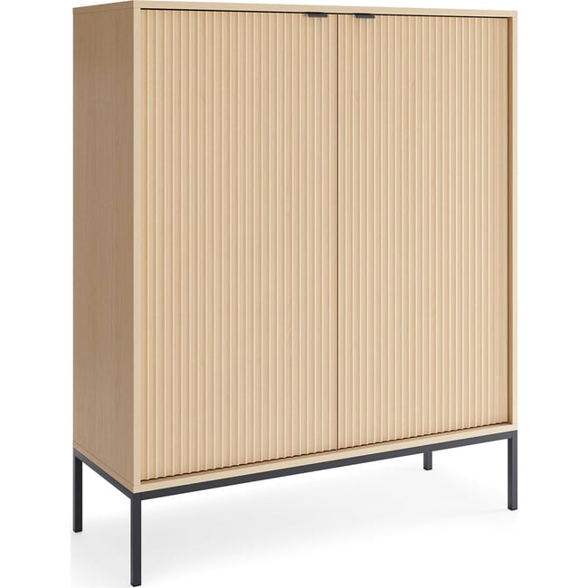 Commode bois à portes rainurées VELLORE Couleur chêne vicenza et noir <span itemprop=