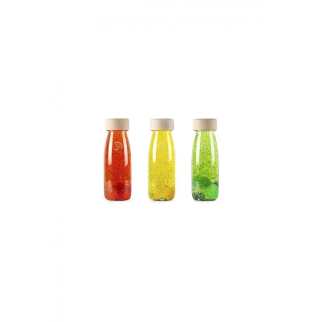 Petit Boum Pack De 3 Bouteilles Sensorielles Twilight – Microcosme Flottant Orange, Jaune Et Vert – Calme, Concentration Et éveil Dès 18 Mois