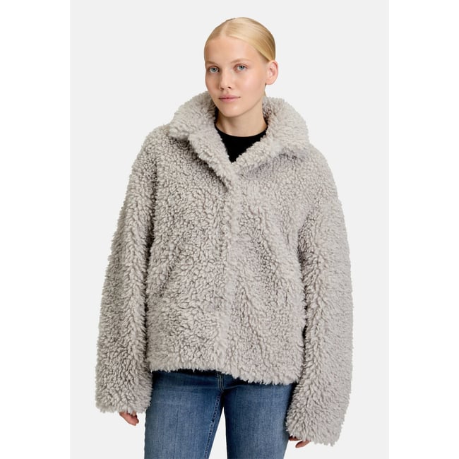 Veste en peluche à col droit light stone <span itemprop=