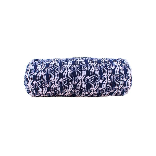 Coussin polochon imprimé géométrique 16x38cm bleu <span itemprop=