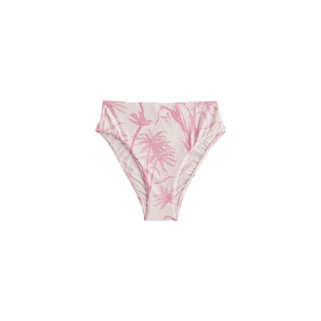 Bas de bikini taille haute crème/rose floral <span itemprop=