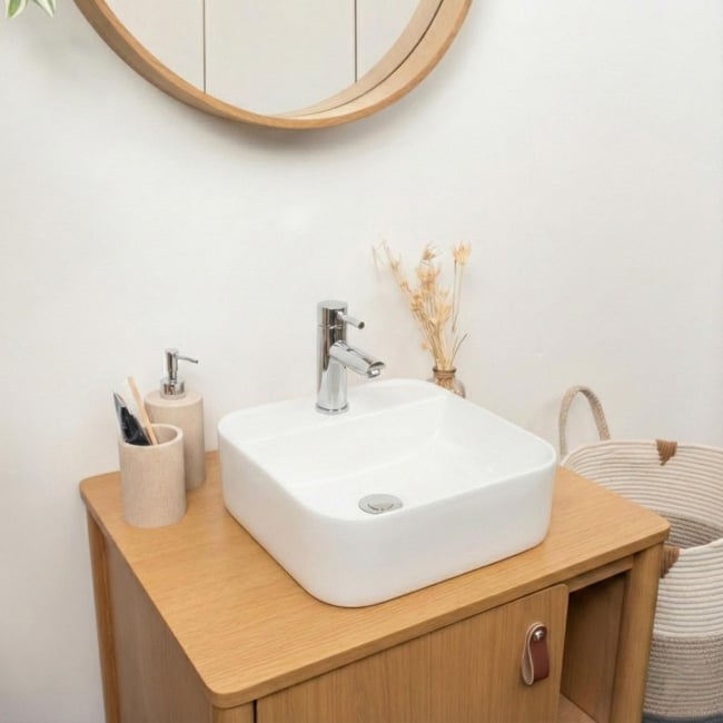 Vasque à poser rectangulaire en céramique blanche 36cm KALI Couleur blanc <span itemprop=