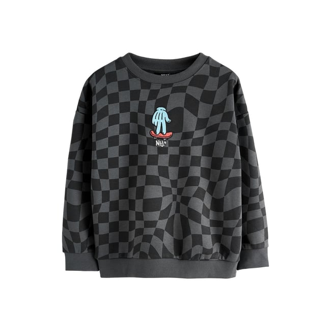 Pull ras du cou à motif noir/gris <span itemprop=