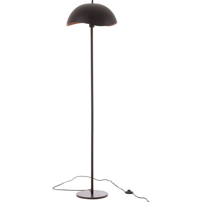 Lampadaire en métal avec socle en marbre rond Couleur noir mat et marbre blanc <span itemprop=