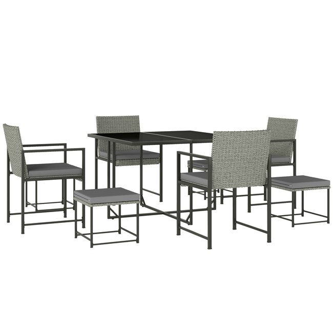 Ensemble salon de jardin 8 places 9 pièces acier résine tressée gris gris <span itemprop=