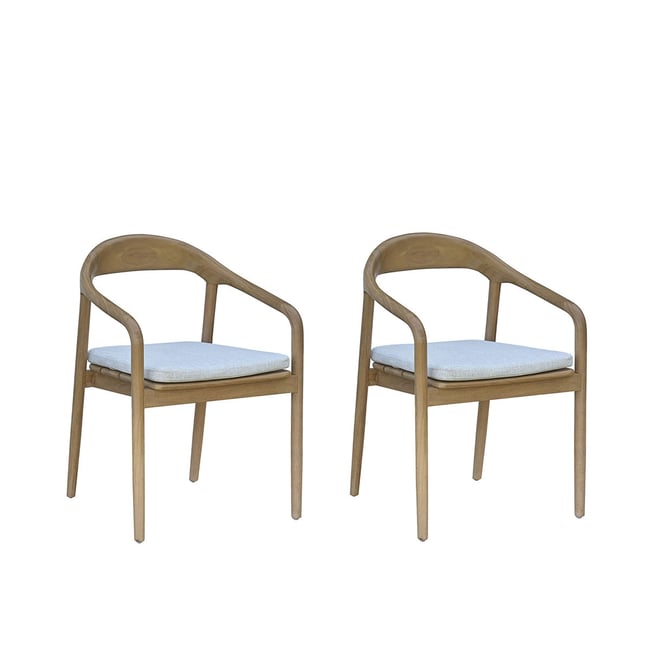 Lot de 2 fauteuils de jardin en teck massif avec coussins  AMBRE naturel <span itemprop=