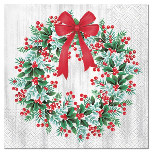 Lot de 20 serviettes papier Couronnes de noel multicouleur <span itemprop=