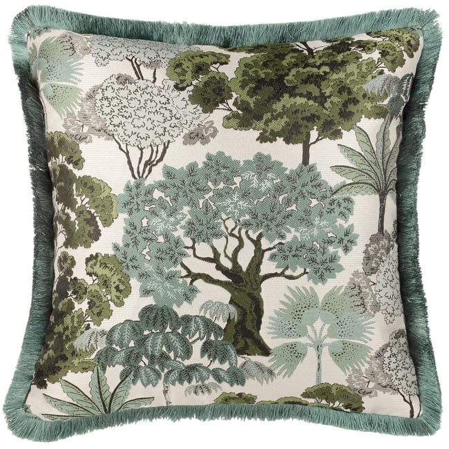 Woodlands Floral Jacquard Cushion, green, WYLDER