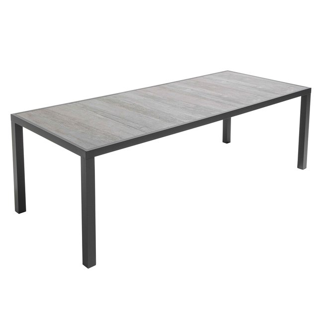 Table de jardin 10 places en aluminium et céramique effet béton ciré, TIVOLI gris <span itemprop=