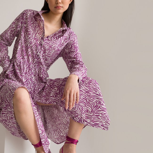 Robe housse longue, imprimé animalier imprimé zèbre <span itemprop=