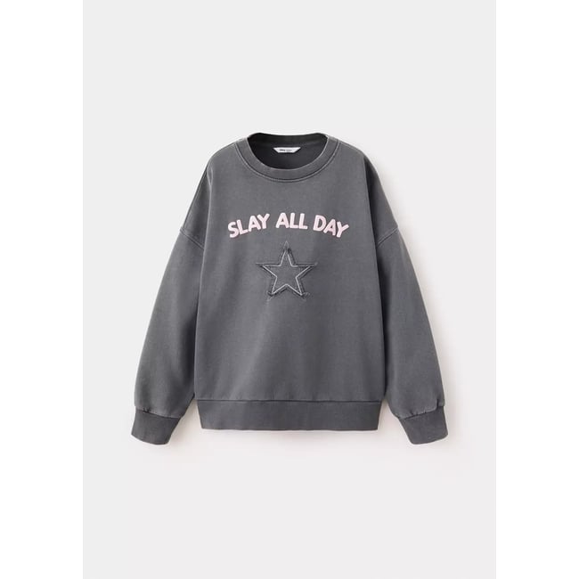 Sweat-shirt coton imprimé gris anthracite <span itemprop=