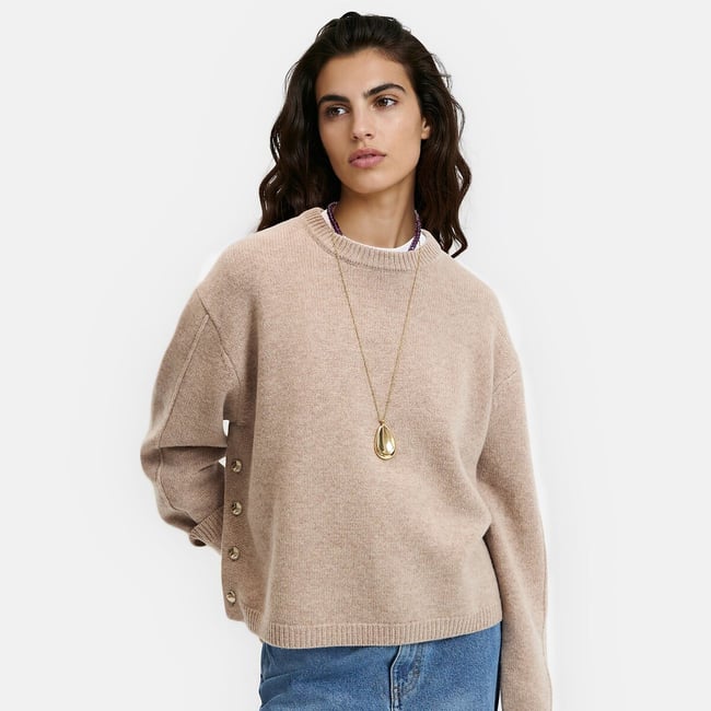 Pull col rond en laine avec boutons côté - LA REDOUTE COLLECTIONS
