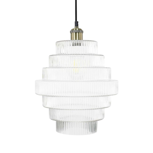 Suspension en verre strié grand modèle, CHALLE Couleur transparent <span itemprop=