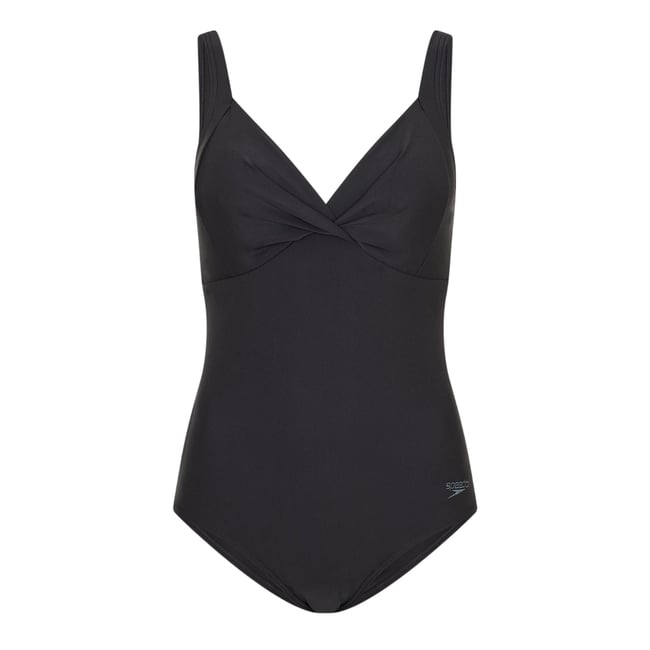 Maillot de bain 1 pièce uni style natation noir <span itemprop=