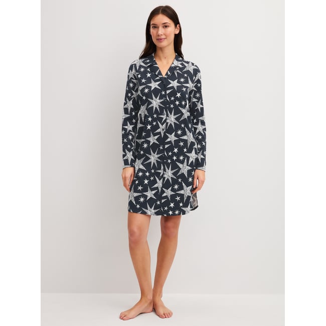 Chemise de nuit manches longues boutonnée, longueur 95 cm manches longues Coton WINTER DREAMS blue night <span itemprop=