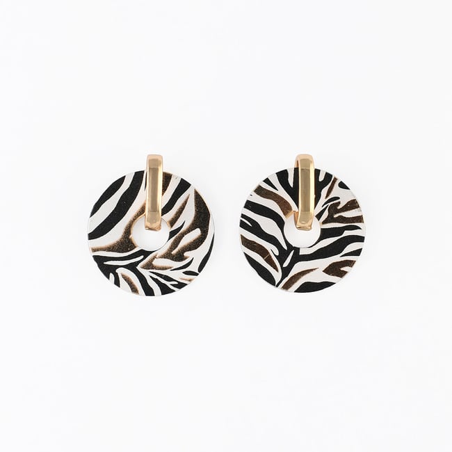 Boucles d'oreilles rondes Balagane imprimé zèbre doré <span itemprop=
