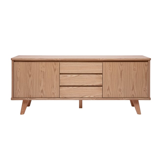 Buffet scandinave en bois clair frêne 2 portes 3 tiroirs L180 cm FIFTIES - MILIBOO