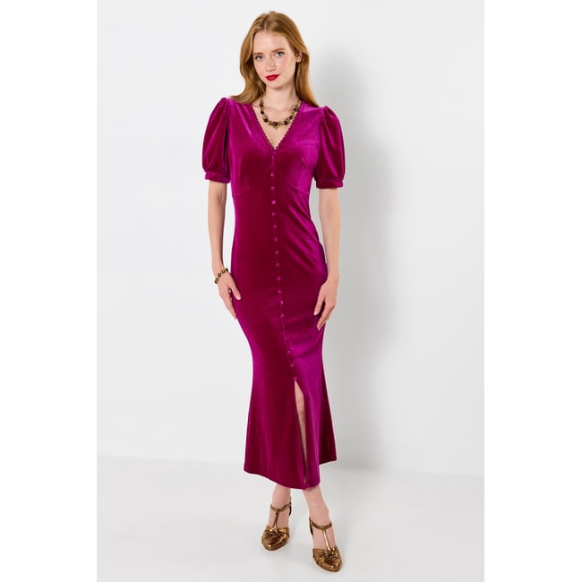 Robe Boutonnée en Velours rose <span itemprop=