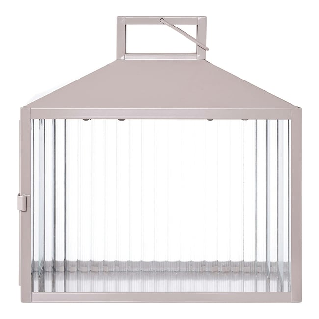 Lanterne décorative verre strié et métal, forme rectangulaire Couleur beige <span itemprop=
