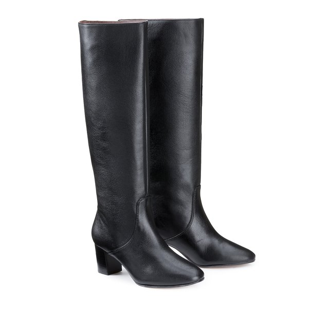 Stiefel Henriette aus genarbtem Leder schwarz <span itemprop=