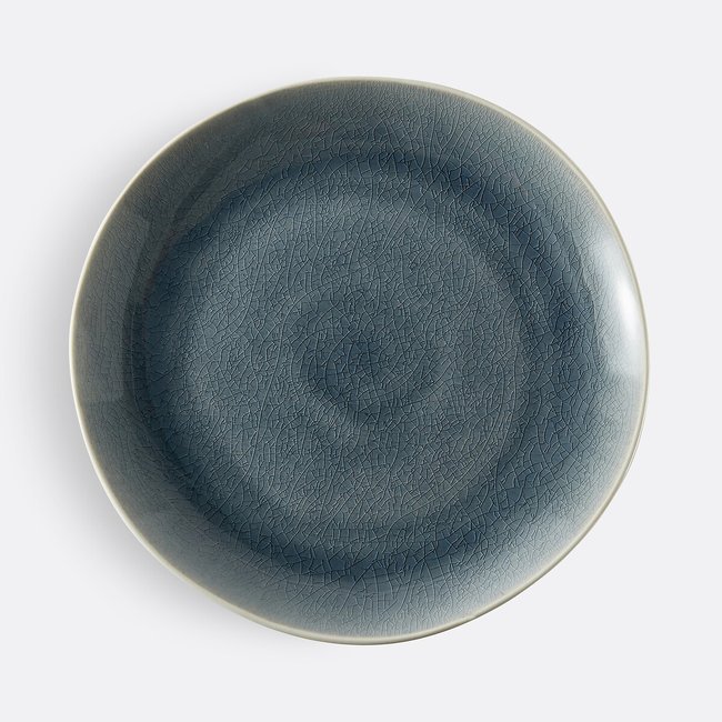 Lot 4 assiettes plates craquelées, GOGAIN Couleur bleu grisé <span itemprop=