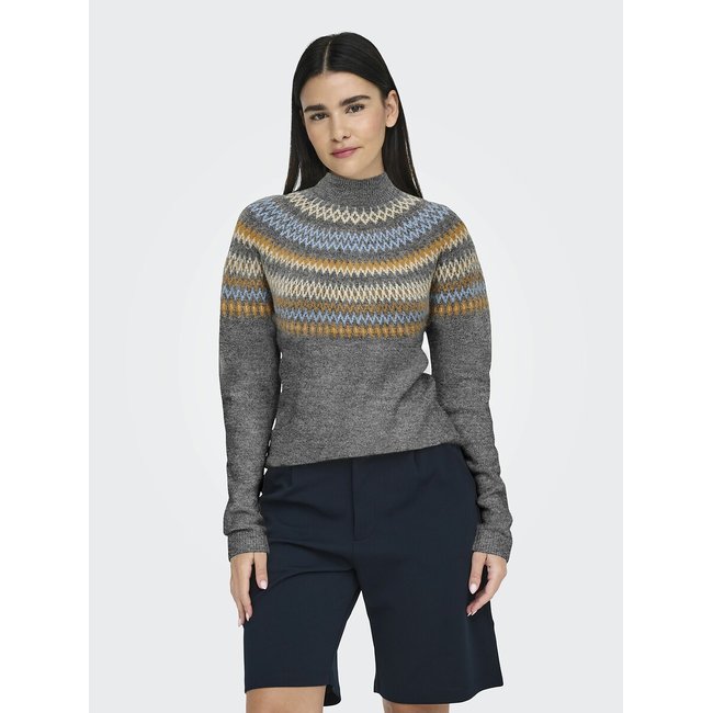 Maglione in fine maglia con motivo jacquard medio grey ONLY