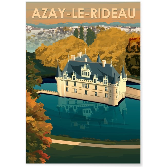 Affiche ville Azay-le-Rideau Couleur blanc <span itemprop=