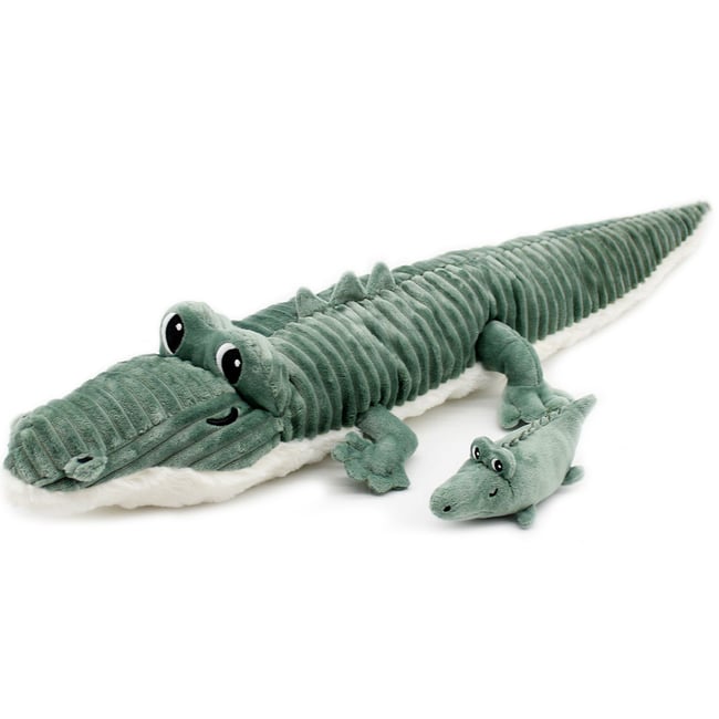 Peluche Croketou le crocodile maman et bébé bleu, blanc <span itemprop=