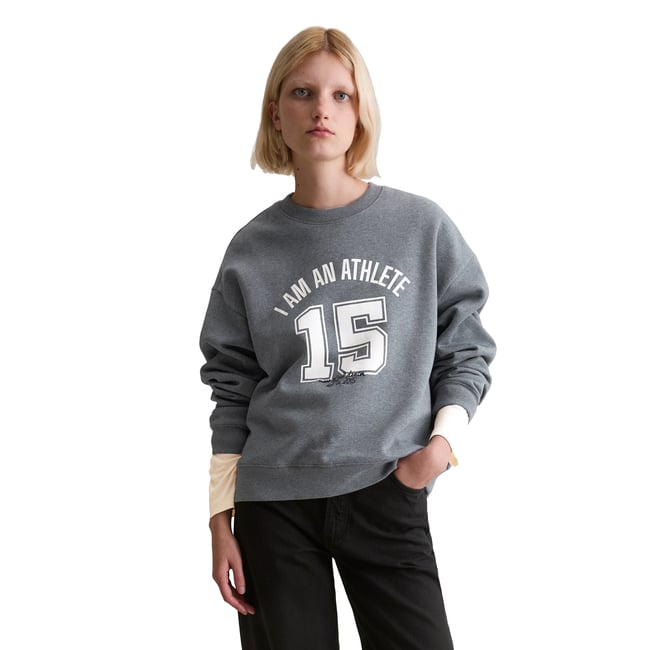 Sweat-shirt style collège relaxed avec un intérieur douillet et gratté gris <span itemprop=
