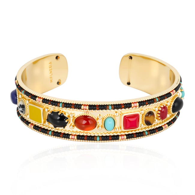Bracelet jonc martelé avec perles FLORIANI doré <span itemprop=