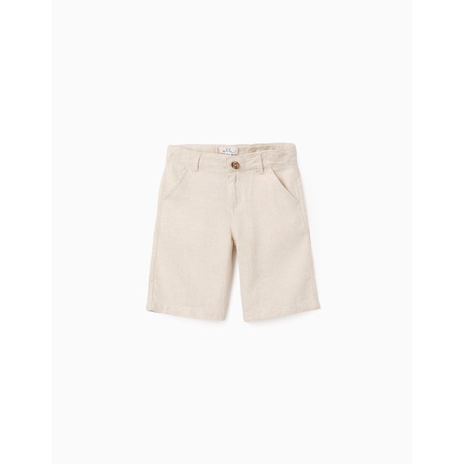 Short Chino en Viscose et Lin beige clair <span itemprop=