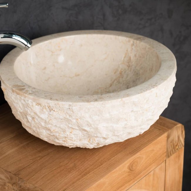 Vasque à poser en marbre ronde 35cm ROME Couleur crème <span itemprop=