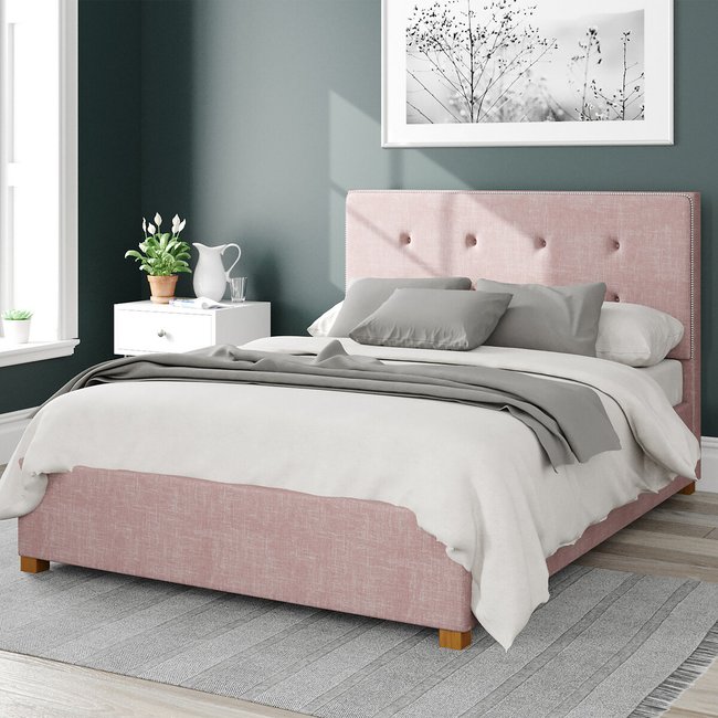 Presley Pure Pastel Cotton Storage Ottoman Bed with Studded Upholstered Headboard - ASPIRE