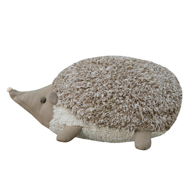 Coussin de sol en coton Hérisson CHASSE AUX CHAMPIGNONS naturel, brun clair <span itemprop=