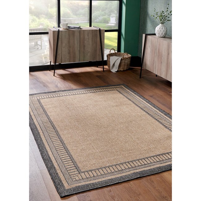 Black Border Natural Indoor/Outdoor Rug, natural, SO'HOME