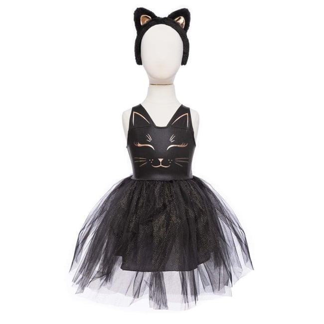 Déguisement enfant – Robe chat noir avec bandeau oreilles noir <span itemprop=