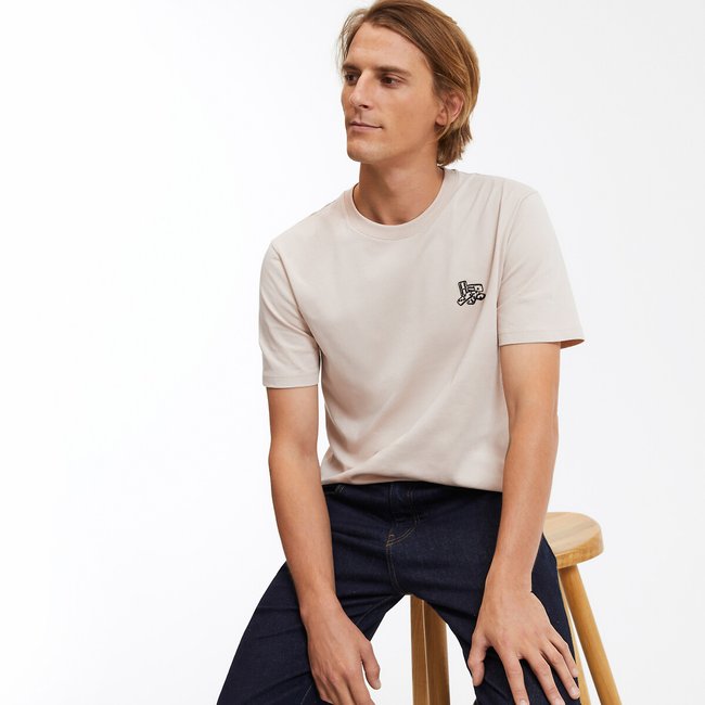 T-Shirt mit Stickerei, runder Ausschnitt hellbeige LA REDOUTE COLLECTIONS